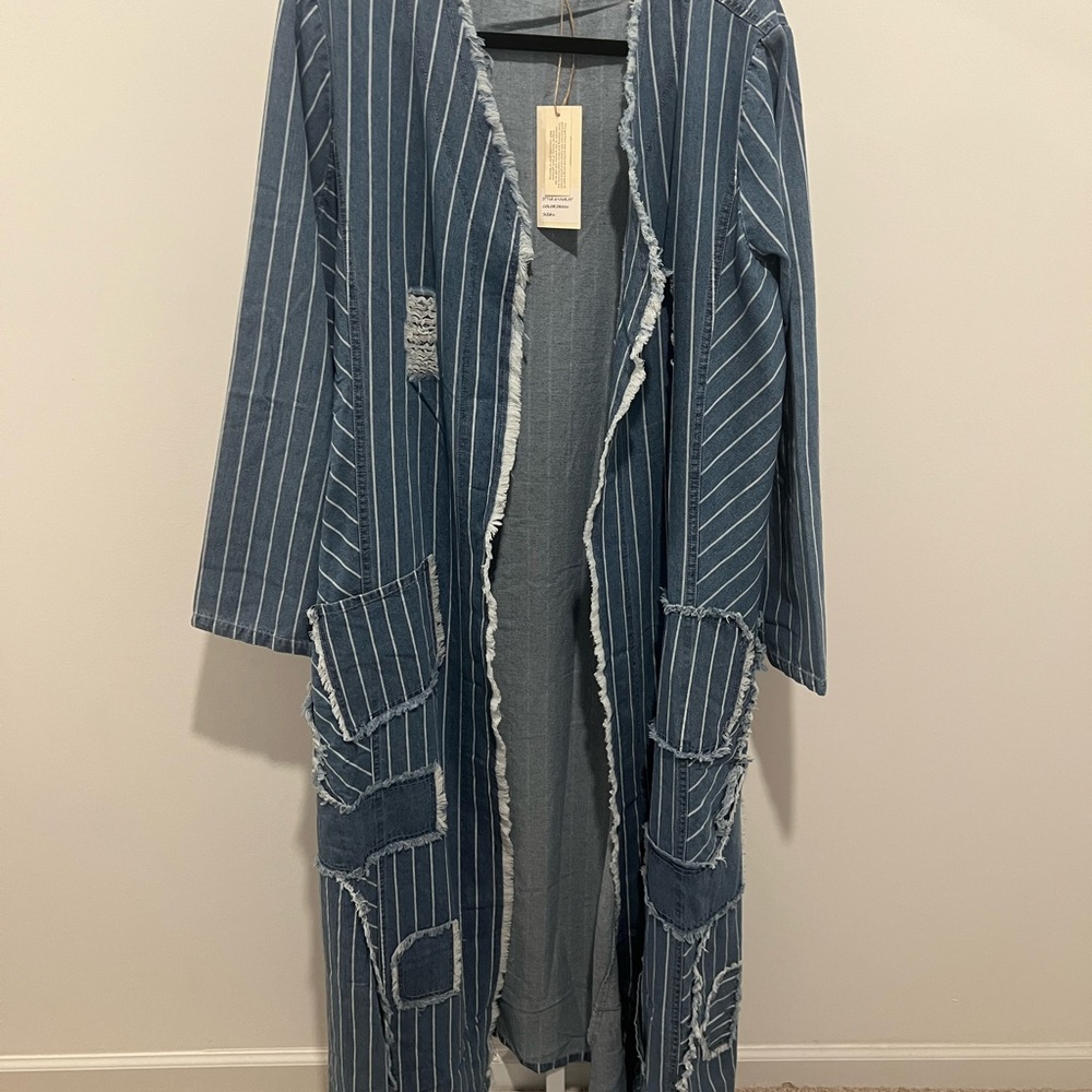 The Everyday casual long sleeve frayed denim duster jacket - Picture 6 of 6